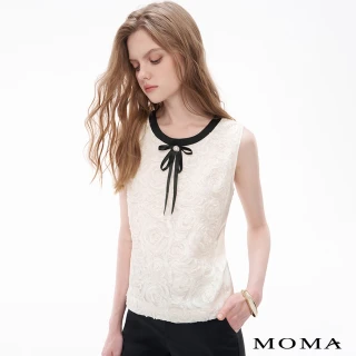 【MOMA】玫瑰花舞曲蝴蝶結蕾絲亮片背心(米白色)