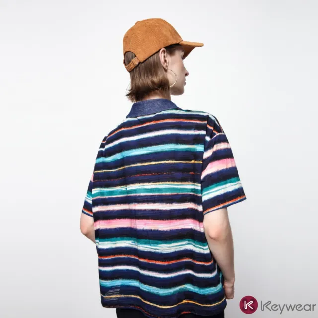 【KeyWear 奇威名品】純棉POLO條紋短袖上衣