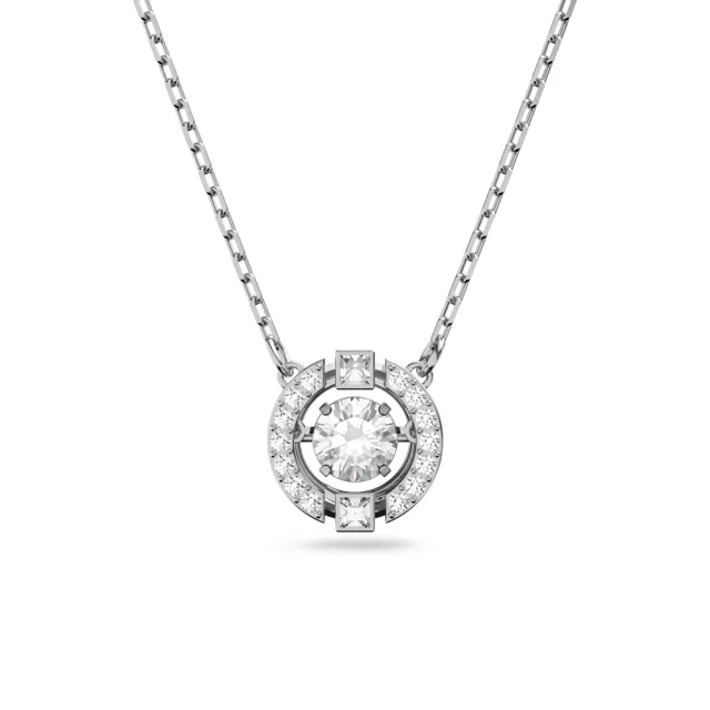 【SWAROVSKI 施華洛世奇】Sparkling Dance 項鏈 圓形切割 白色 鍍白金色(情人節禮物)