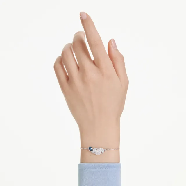 【SWAROVSKI 施華洛世奇】Idyllia 手鏈 混合式切割 羽毛 藍色 鍍白金色(情人節禮物)