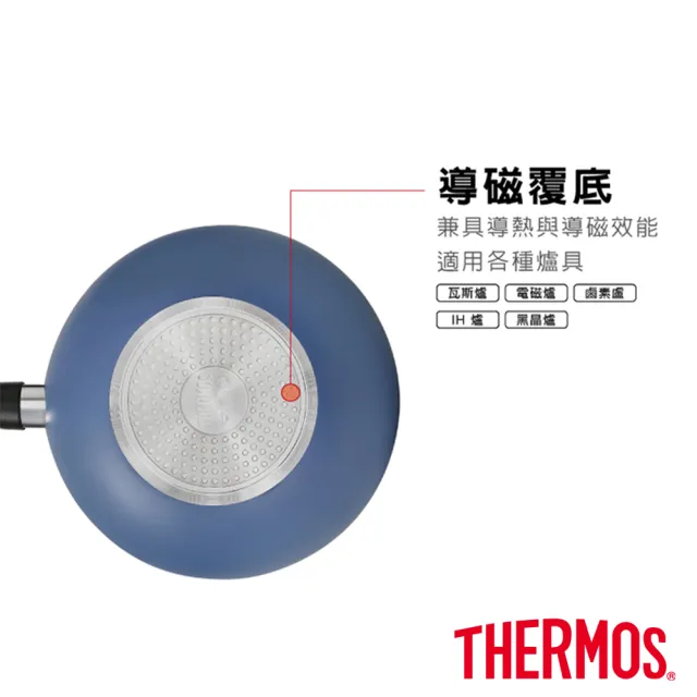 【THERMOS 膳魔師】迷霧星空不沾鍋雙耳附蓋湯鍋24cm(TJP-W24-BL)