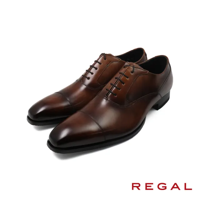 【REGAL】日本原廠真皮壓線橫飾牛津鞋 棕色(71DL-BR)