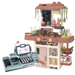 【i-Smart】42件噴霧廚房+智慧語音收銀機(家家酒2件組｜兒童玩具｜生日禮物｜3歲玩具)