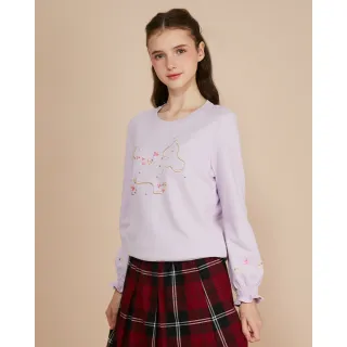 【SCOTTISH HOUSE】電繡狗長袖棉T-淺綠/紫 CIWB1255