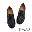 【DIANA】個性穿環綁帶真皮厚底樂福鞋(黑色)