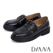【DIANA】個性穿環綁帶真皮厚底樂福鞋(鏡黑)