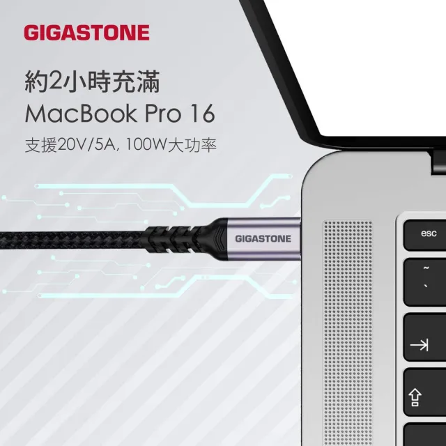 【Gigastone 立達國際】2入組 TypeC 100W 4K USB3.2 Gen2充電傳輸編織線 (iPhone17快充)