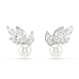 【SWAROVSKI 施華洛世奇】Louison Pearl 耳釘 穿孔耳環 葉 白色 鍍白金色(線上限定款)