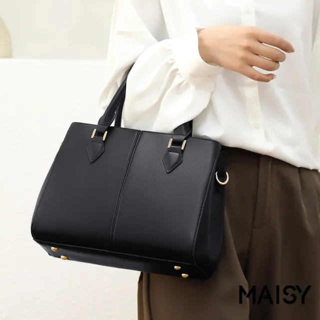 【MAISY】歐美時尚氣質大容量皮革手提包 斜背包(卡其/綠/黑)