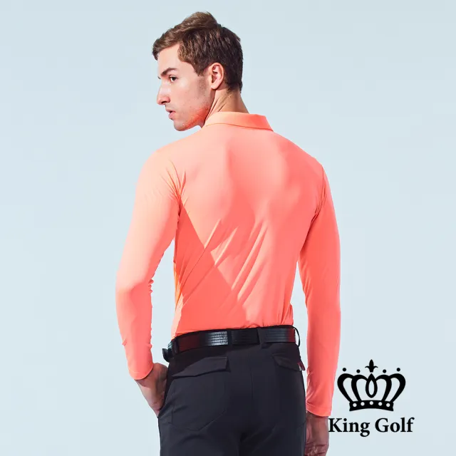 【KING GOLF】速達-網路獨家單特-男款線條拼接長袖POLO衫/高爾夫球衫(橘色)