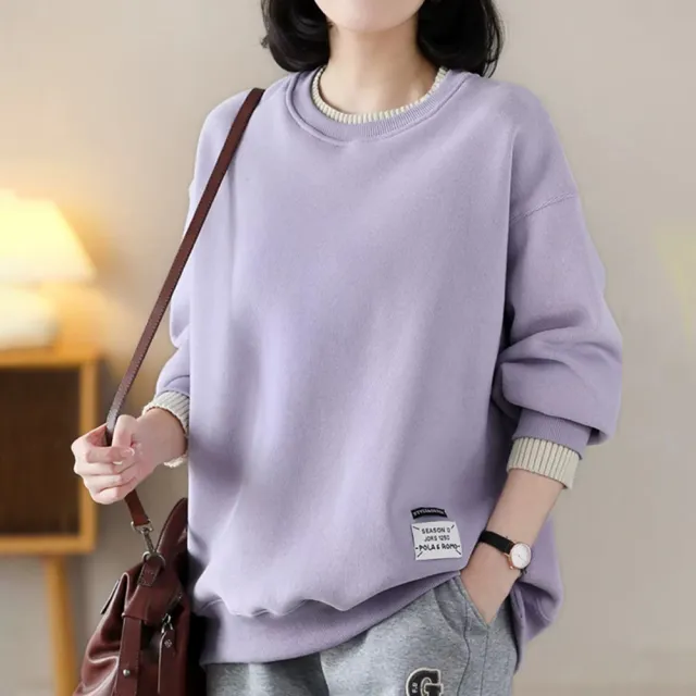 【NVDO】出清品  暖冬加絨保暖撞色圓領上衣-3色可選(M-XL/內加絨刷毛長袖上衣/F005/秋冬款)