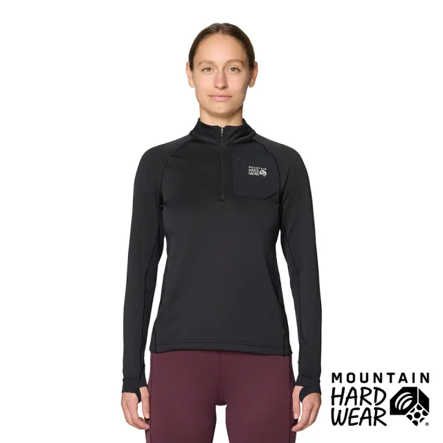 【Mountain Hardwear】Up First Tech Fleece Quarter 彈性保暖刷毛半拉長袖上衣 女款 黑色 #2114031