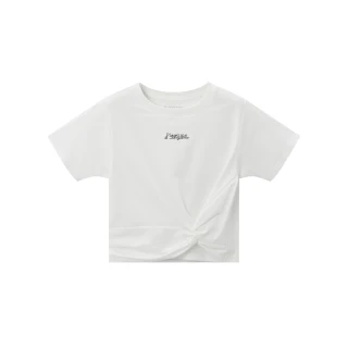 【GIORDANO 佐丹奴】童裝文字印花扭結短袖上衣(02 皎白)
