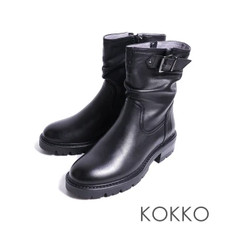【KOKKO】個性仿舊質感真皮釦環短靴(黑色)