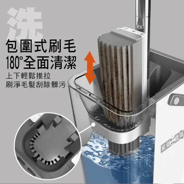 【家簡塵除】雙淨拖洗脫乾膠棉拖把組(1拖1桶1替換頭)