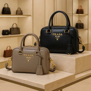【PRADA 普拉達】荔枝紋牛皮手提/肩斜背兩用包(多色任選)