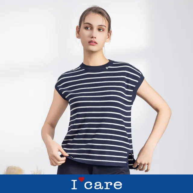 【I’Care 依卡】現貨-細條紋簡約短袖針織毛衣 - 3色（F）｜短袖針織衫 女針織毛衣 條紋上衣(707-10201)