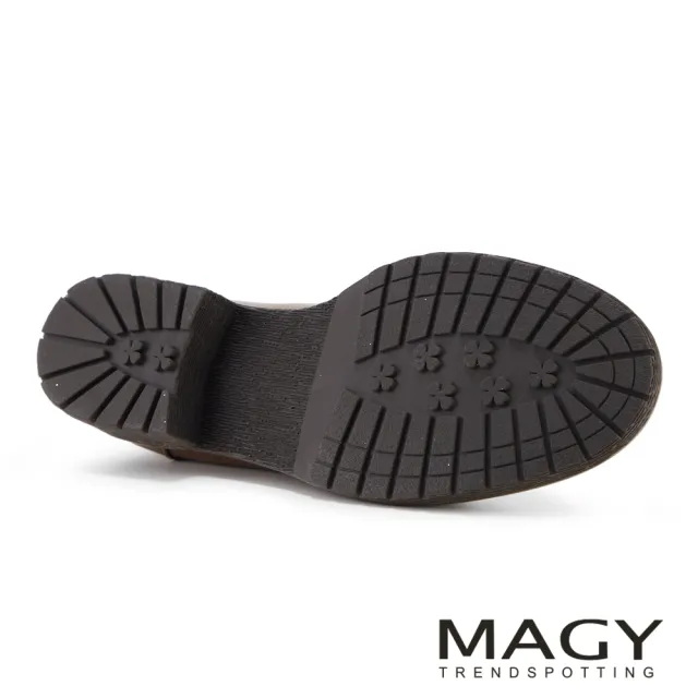 【MAGY】金屬馬銜釦打蠟牛皮低跟樂福鞋(咖啡)