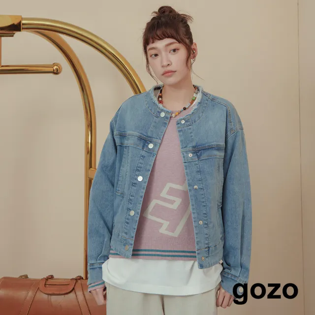 【gozo】可調節造型刷色圓領牛仔外套(兩色)