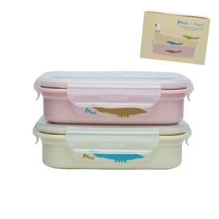 【Moek】雙層抗菌可微波不鏽鋼餐盒三件組(便當盒 學習餐具 兒童餐具)