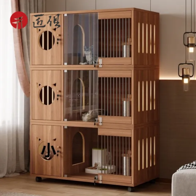【匠俱】多功能實木貓別墅 附滑輪 附太空艙 160×60×65CM(寵物屋 貓窩 貓櫃 貓公寓 貓籠 貓房子)
