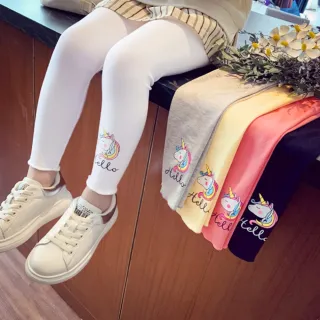 【橘魔法】彩虹獨角獸木耳邊內搭褲(九分褲 薄長褲 防蚊褲 打底褲 空調褲 褲子 防蚊 防曬 女童 兒童 童裝)