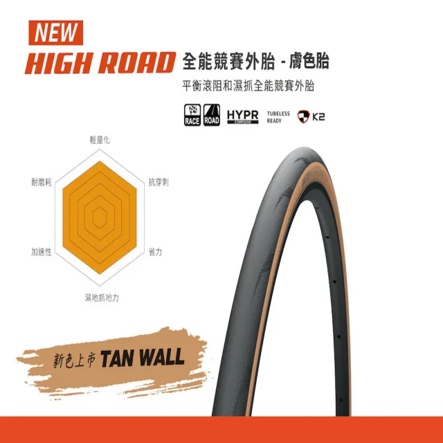 【MAXXIS 瑪吉斯】NEW HIGH ROAD Ｍ230 K2 CLINCHER 內胎式 膚色 防刺(膚色胎 公路車胎 自行車胎)