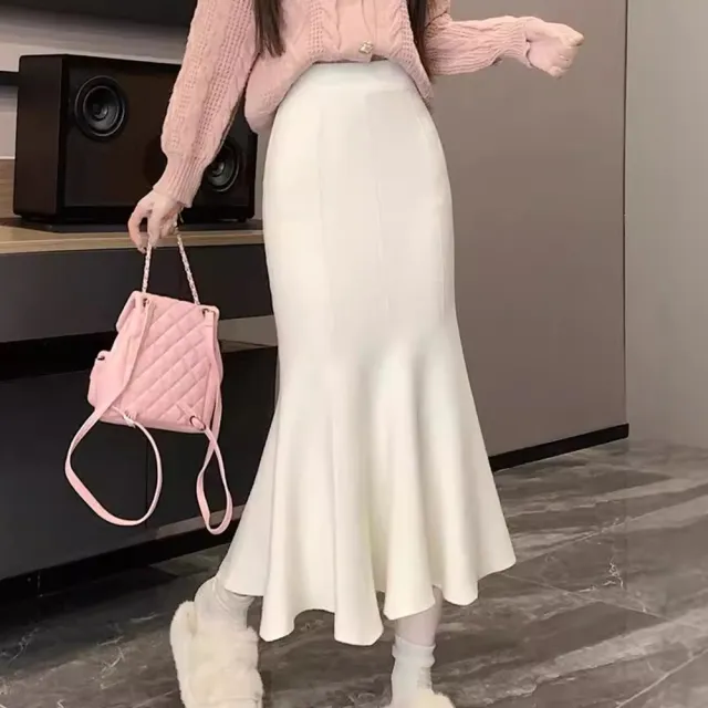【巴黎精品】高腰半身裙中長裙A字裙子大碼休閒大尺碼女裝(修身魚尾女裙子4色n1lg76)