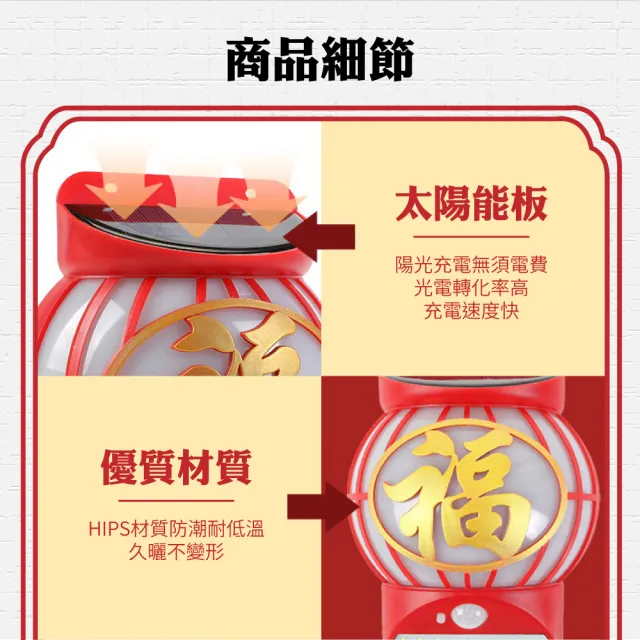 【CARSLAVE】福字太陽能燈 太陽能 USB 雙充模式 LED 光控(年節 喜慶 福氣 過年裝飾 節能 感應燈)