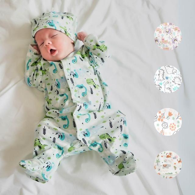 【Baby童衣】包腳連身衣 純棉長袖連身衣 寶寶服 嬰兒服贈同款帽子 50517(新生兒連身衣)