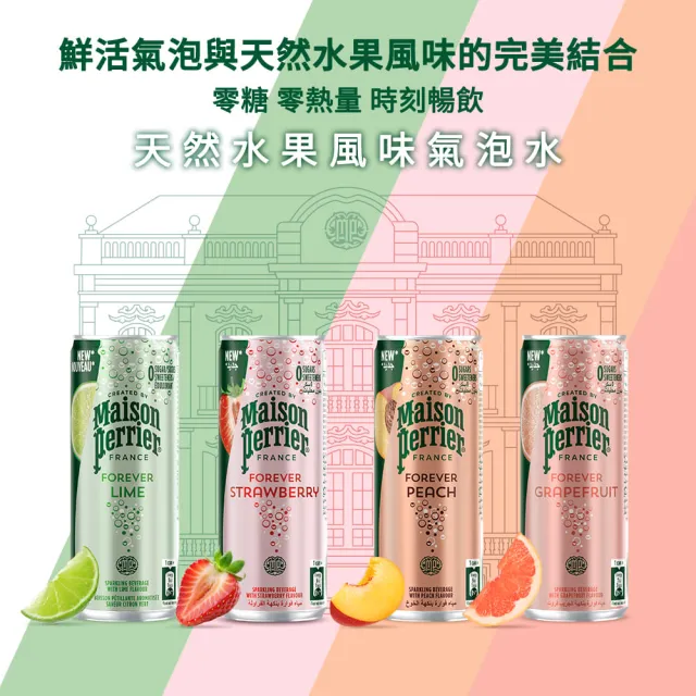 【Perrier 沛綠雅】氣泡天然礦泉水 水果風味 鋁罐（葡萄柚/萊姆/水蜜桃/草莓）（250mlx10入/組）