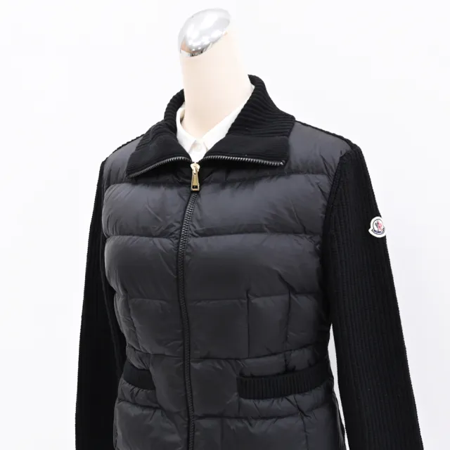【MONCLER】簡約品牌LOGO雙向拉鍊加襯羊毛羽絨背心開襟衫外套(黑)