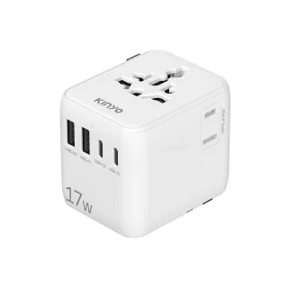 【KINYO】多合一雙插座萬國轉接頭17W(USB+TypeC MPP-3517W)