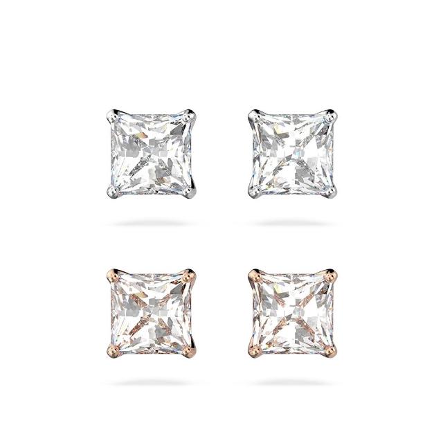 【SWAROVSKI 施華洛世奇】Stilla Attract 耳釘 方形切割 白色 鍍白金色/鍍玫瑰金色(2色任選_情人節禮物)