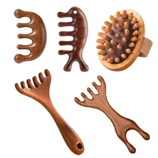 【keep power】森活木梳組｜鹿角梳+雙頭梳+經絡刷+五指梳+檀木海馬刷(經絡按摩梳/頭皮按摩梳)