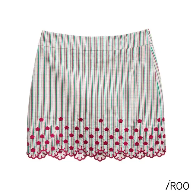 【iROO】彩色線條花朵刺繡短裙