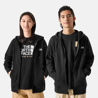 【The North Face 官方旗艦】北面男女款黑色純棉品牌LOGO連帽外套｜83ORJK3(情侶同款)