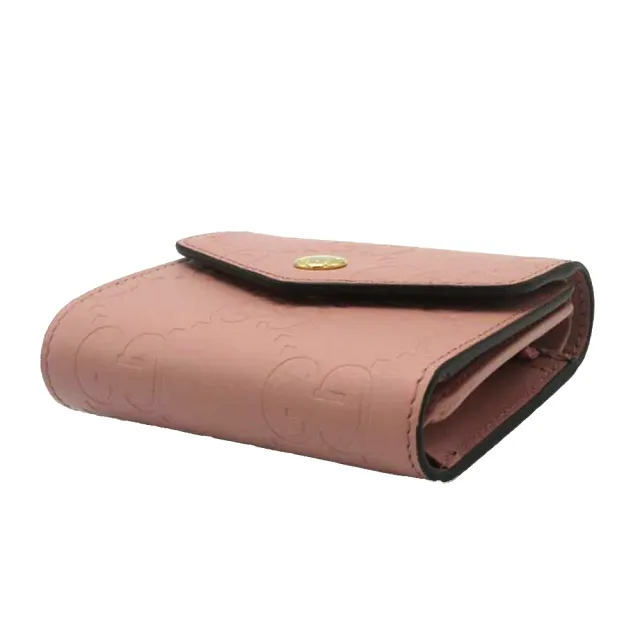【GUCCI 古馳】772793 經典壓紋皮革雙G LOGO三折扣式零錢中短夾(粉色)