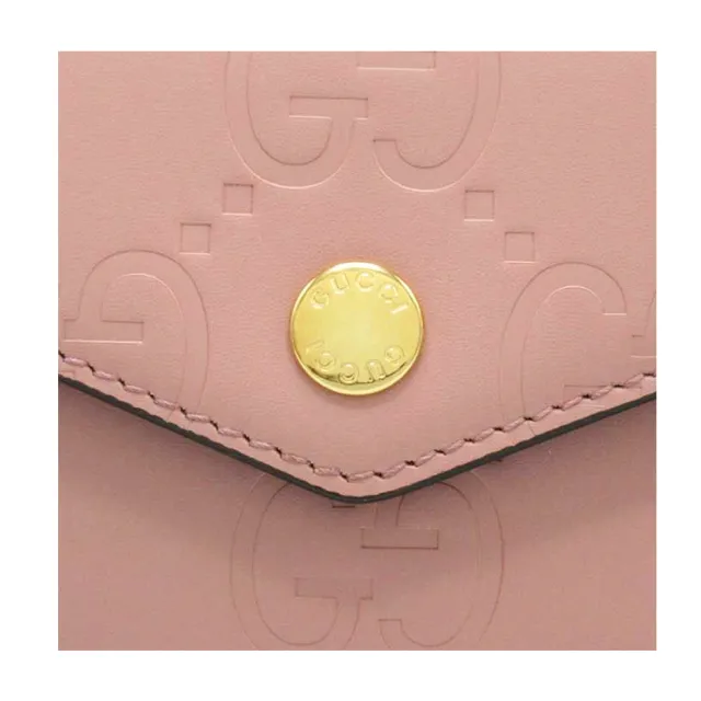 【GUCCI 古馳】772793 經典壓紋皮革雙G LOGO三折扣式零錢中短夾(粉色)