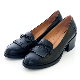 【bac】雙色流蘇粗跟牛津鞋225-523(黑色)