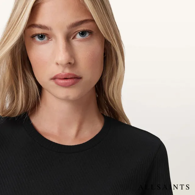 【ALLSAINTS】GIA 羅紋短袖T恤-黑 W026JD(修身版型)