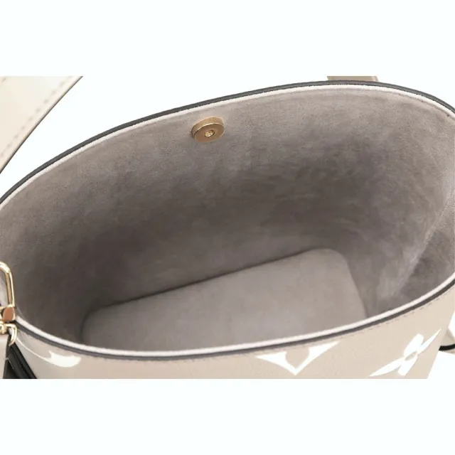 【Louis Vuitton 路易威登】M13045 All In BB 斑鳩灰押花粒面牛皮鎖頭吊飾多揹法水桶包(水桶包)