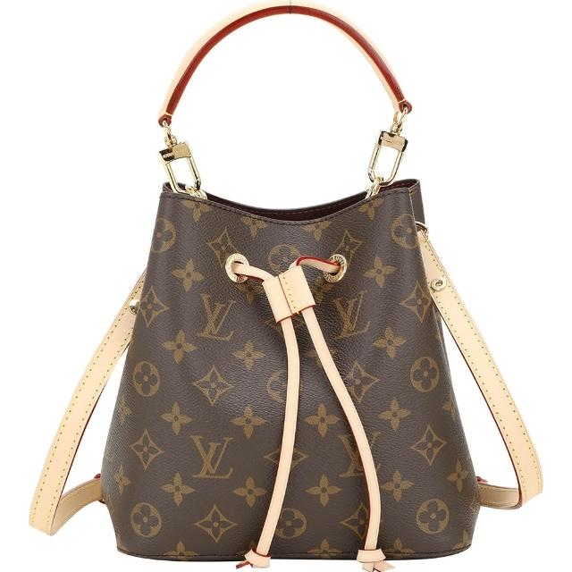 【Louis Vuitton 路易威登】M46581 NeoNoe BB 咖啡色老花帆布手提/肩背束口水桶包(水桶包 韓星款)
