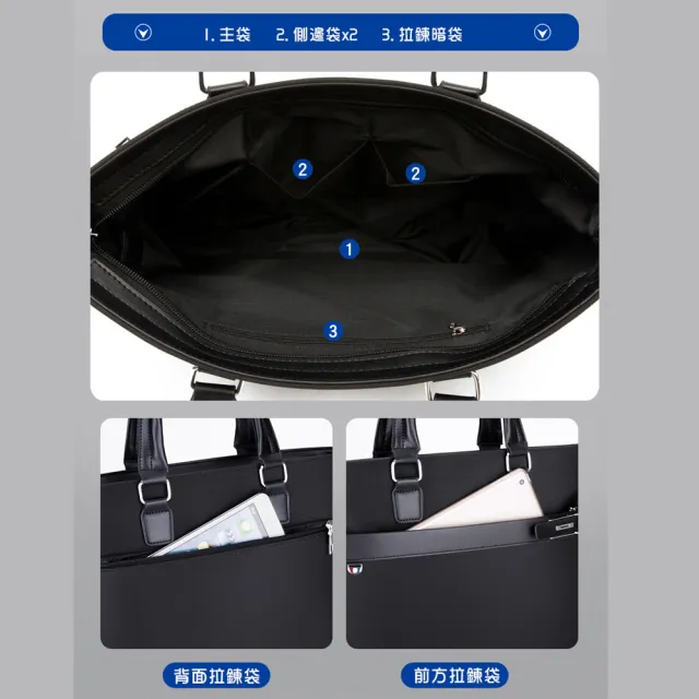 【BONum 博紐】雙11 男仕簡約14吋商務休閒牛津公事包 買一送一贈筆電保護袋(公事包 電腦包)