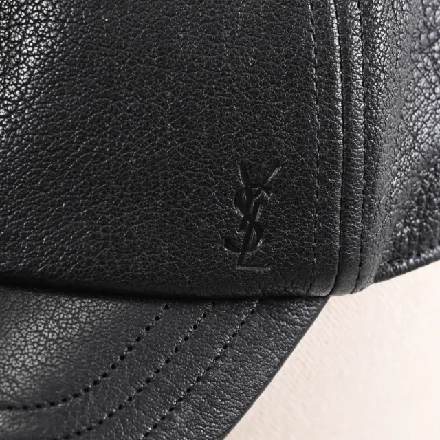 【YSL】簡約經典烙印LOGO小羊皮時尚遮陽帽棒球帽(黑)