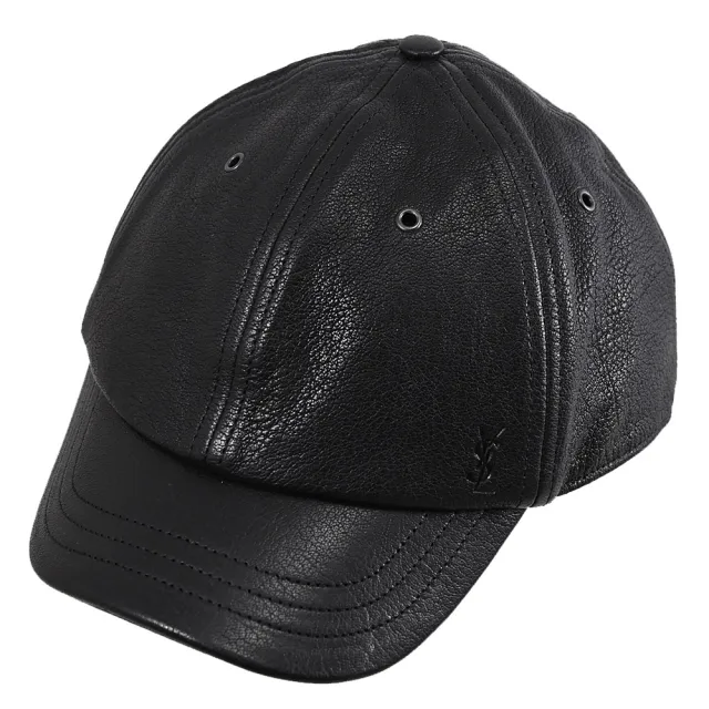 【YSL】簡約經典烙印LOGO小羊皮時尚遮陽帽棒球帽(黑)