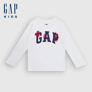 【GAP】男幼童裝 Gap x 芝麻街聯名 Logo印花圓領長袖T恤-白色(791323)