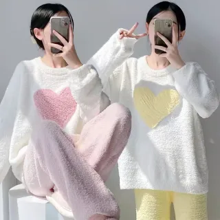 【NEW FORCE】甜甜愛心絨毛加厚保暖居家套裝(保暖睡衣/珊瑚絨睡衣/法蘭絨睡衣/加厚睡衣/可愛睡衣)