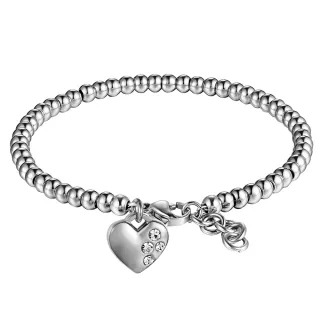 【VIA】鈦鋼手鍊 美鑽手鍊 愛心手鍊/微鑲美鑽愛心吊墜轉運珠316L鈦鋼手鍊(鋼色)