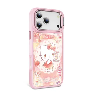 【apbs】三麗鷗 iPhone 17/16/15/14/13系列 軍規防摔合金框隱形立架手機殼(聖代凱蒂-粉框)